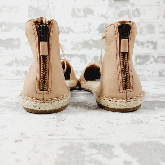 NEW Eileen Fisher Tan Leather Lace Up Back Zip Closed Toe Espadrilles V473 - Picture 6 of 11